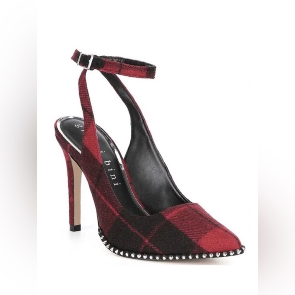 Gianni Bini Renatay Two Stud Detail Flannel Plaid Ankle Strap Heels Size 7.5